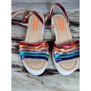 Rocket Dog Rainbow Metallic Platform Sandals White Lug Sole C355 Womens 8.5